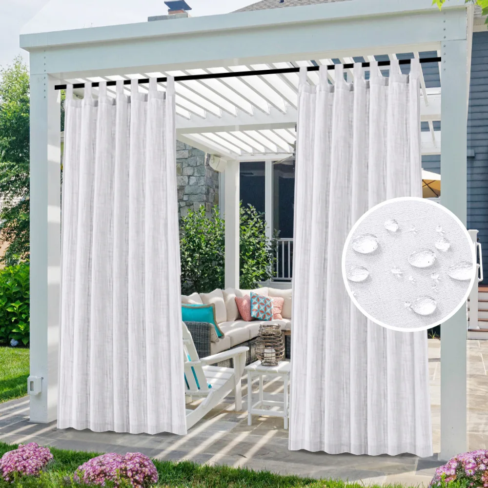 Linen Outdoor Curtains for Patio Porch Pergola Cabana, 2 Panel，Weatherproof Wide Tab Top Outdoor Curtains for Gazebo