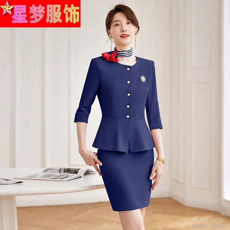 

Business Wear Women's Suit Suit Hotel Front Desk Beauty Salon Reception Three-Quarter Sleeve Workwear Temperament Office Suits F