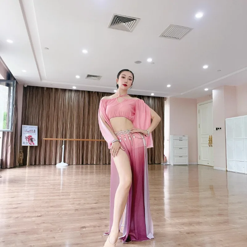 Trajes de dança do ventre personalizados, vestido de dança oriental, roupas de prática, conjunto de malha gradiente para iniciantes