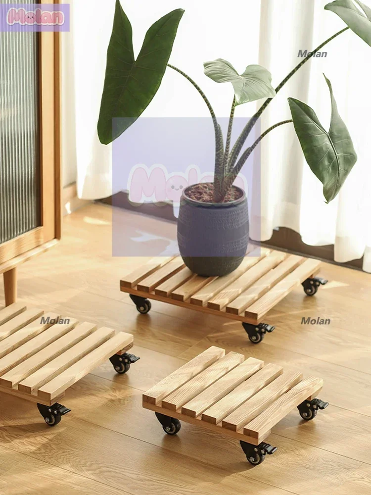 

Square wooden flower pot tray with wheel brake wheel universal wheel ash wood solid wood green plant mobile flower pot base