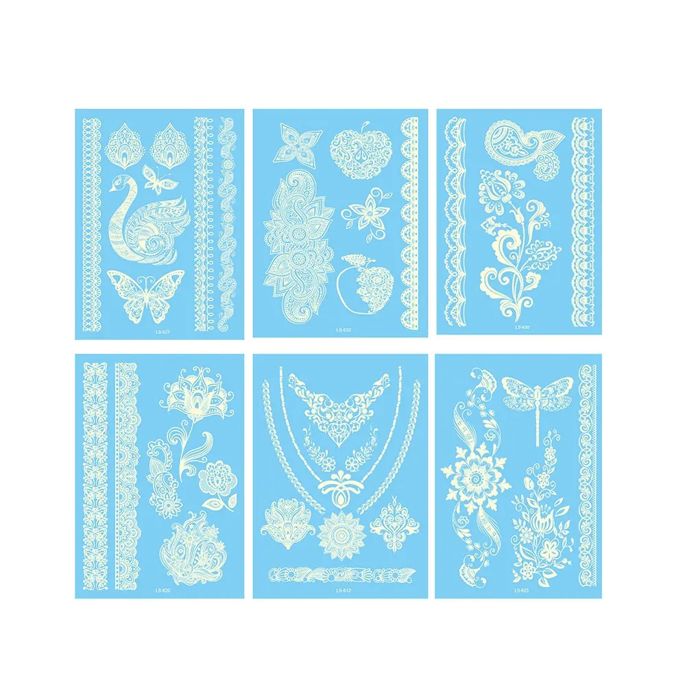 

6 шт. водонепроницаемых временных татуировок с кружевным узором для Хэллоуина, вечеринок, пляжа, не токсичные, безопасные для кожи, белые французские наклейки