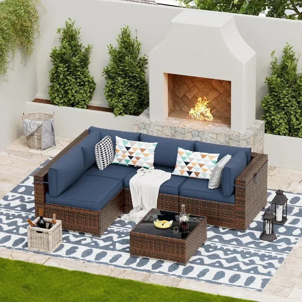 

Garden Sofas Patio Sectional Furniture Sofa Set, Wicker Patio Conversation Set for Backyard, Poolside Navy Garden Sofas