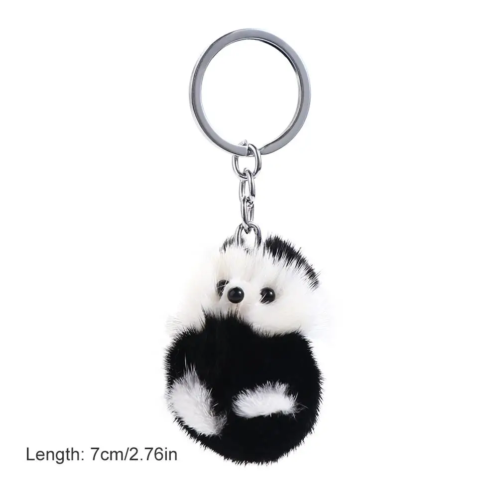 Mink Fur Panda Keychain Mini Mink Pendant Plush Mink Keyring Korean Style Black White Plush Stuffed Animal Cute Bag Pendant