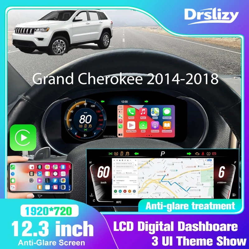 

Digital Cluster for Grand Cherokee WK2 2014-2018 12.3" Gauge Speedometer Gear with Dashboard Cover for Jeep UI +3 Colour Dash