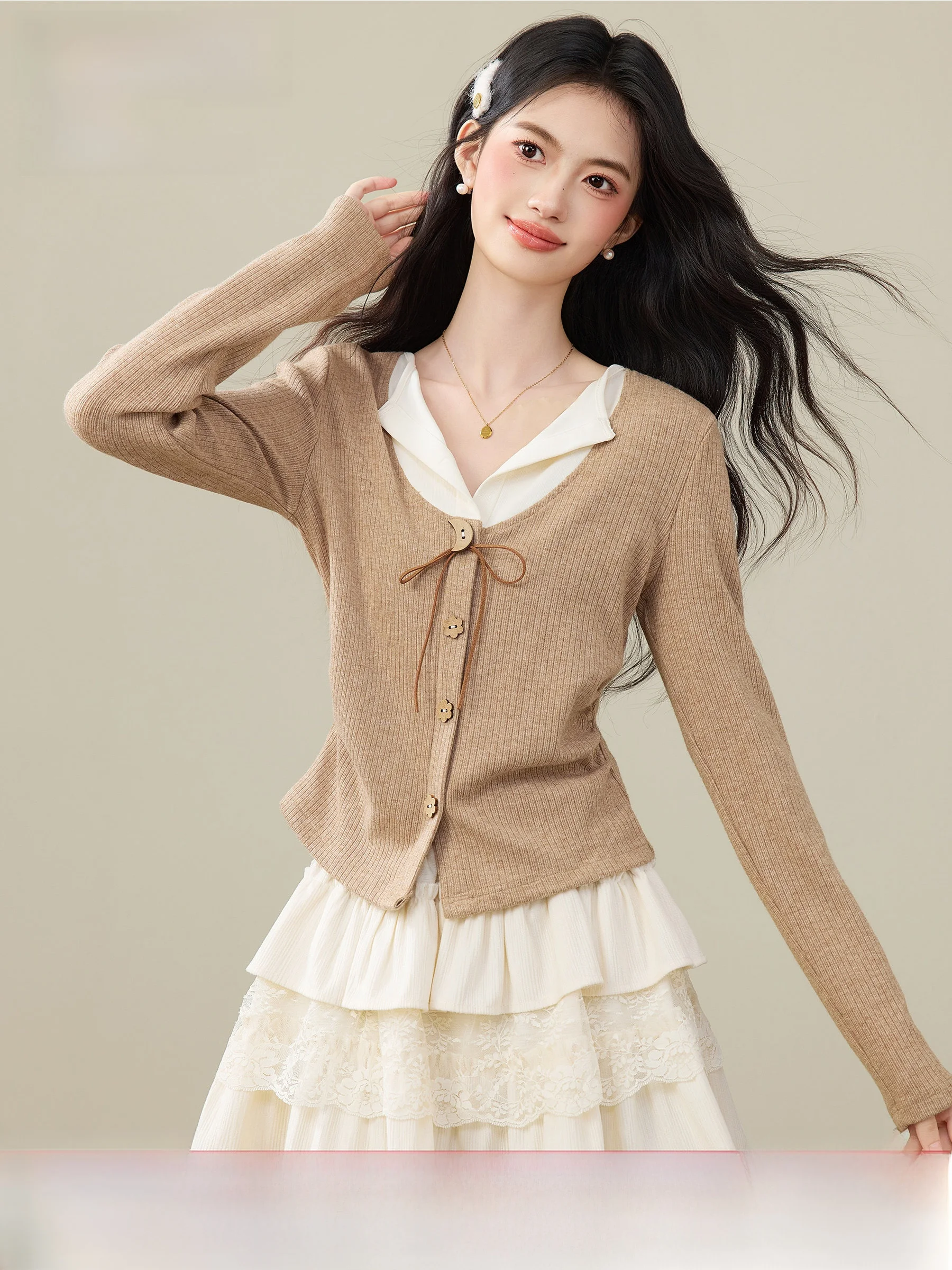 

Вязаный свитер-пальто Linjou Princ Sle с эффектом двухслойности, утягивающий талию, для женщин, осенне-зимняя новая модная модель