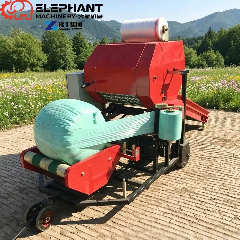 Fully Automatic Round Hay Baler Auto Net Wrapping Corn Straw Baling Machine For Farm Harvest