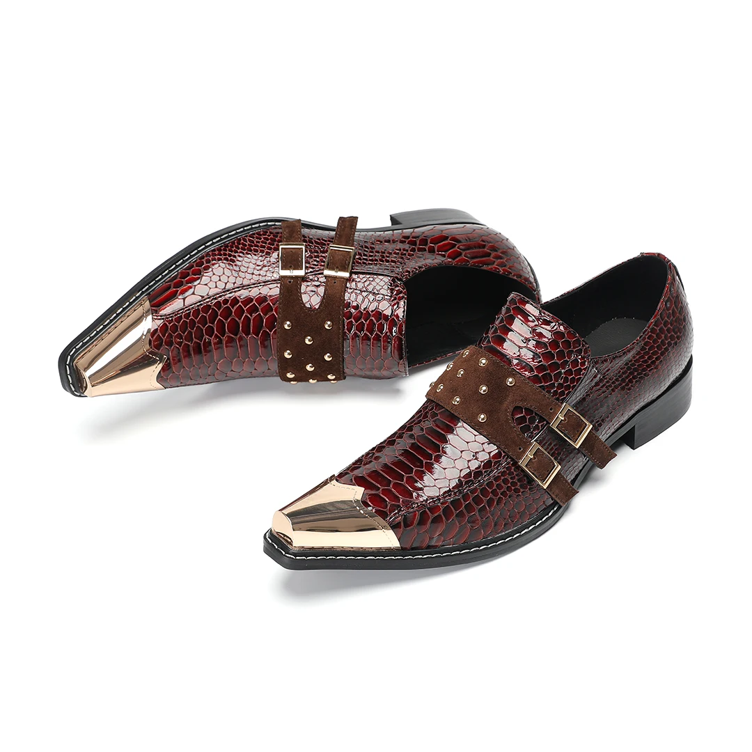 

Luxury Design Snake Pattern Men Dress Shoes Metal Toe Genuine Leather Oxford Shoes Male Party Business Dress Shoes