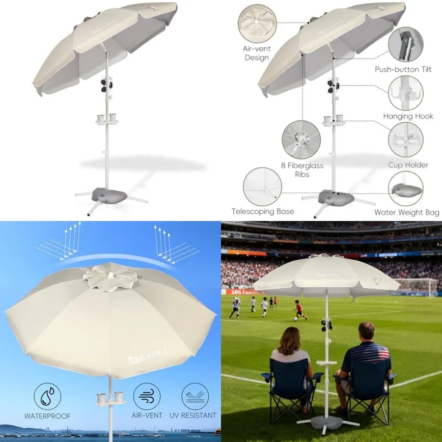 

6.5ft Sun Shade Umbrella, Portable Umbrella with Stand for Sports, Water Weight Bag, Adjustable and Lightweight, Sun Protection
