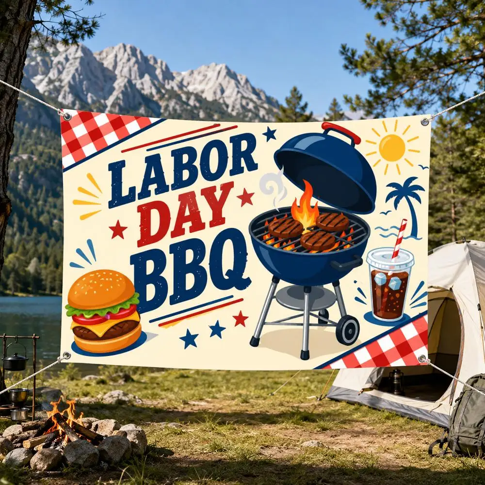 Labor Day Barbecue Gathering Flags Aesthetic Wall Tapestry Printed Wall Hanging Living Room Party Outdoor Decor