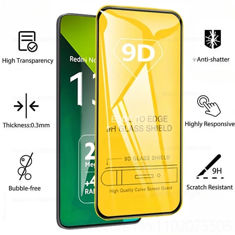 4Pcs 9D Tempered Glass for Xiaomi 13T 12T 10T 9T 11T Poco X6 F3 M4 M3 M5 F5 Pro Screen Protector for Redmi Note 13 12 11 10 Pro