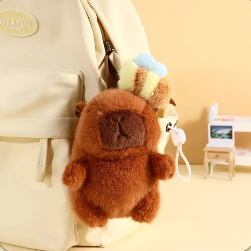 New Plush Capybara Keychain Stuffed Animals Bee Capybara Backpack Pendant Soft Plush with Drawstring Capibara Pendant