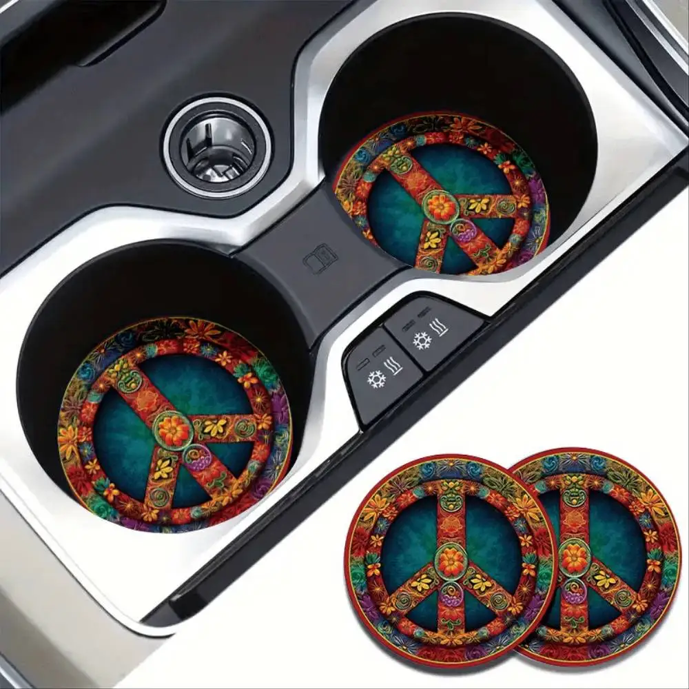 Diatom Mud Car Coasters 2pcs. Artistic Aesthetic Decor Beautiful Peace Symbol Pattern For Cup Holders.