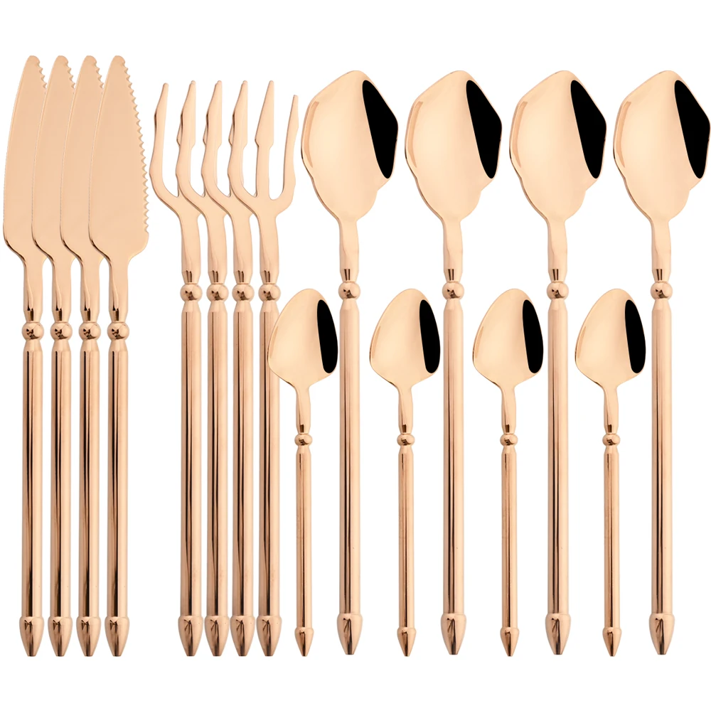 

Vintage Rose 16Pcs Dinnerware Set 304 Luxury Stainless Steel Flatware Quality Knife Fork Spoon Cutlery Set Western Tableware Set