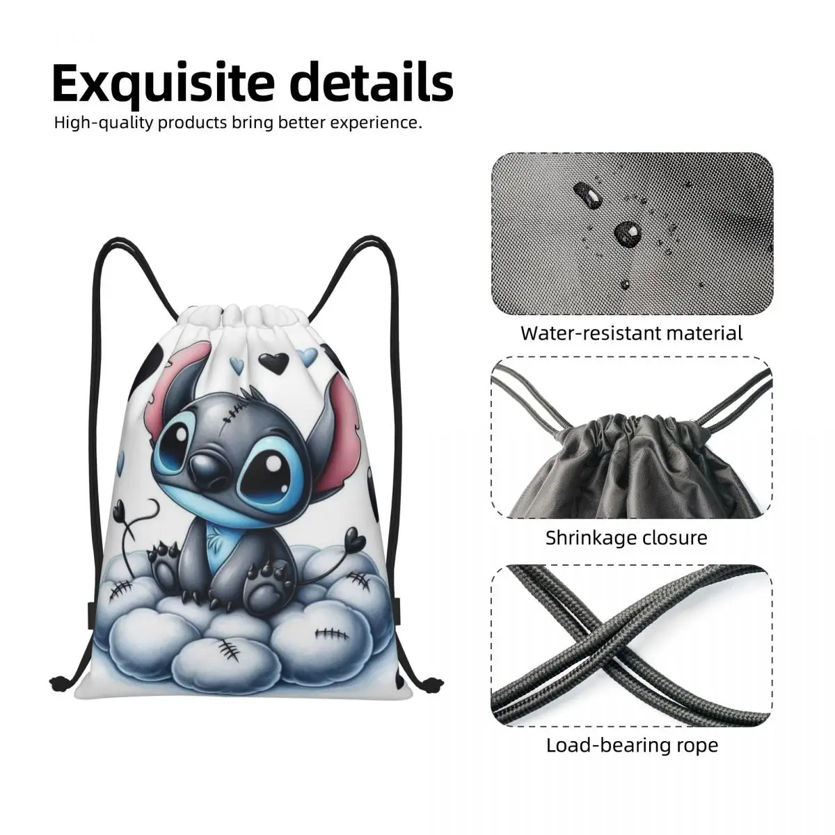 Custom SLilo And Stitch Cartoon Drawstring Bag Women Men Lightweight Anime Sports Gym Storage Backpack