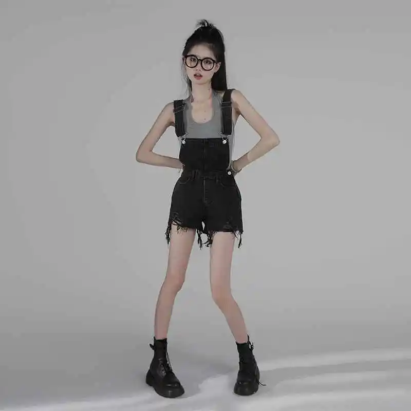 

Комбинезоны для игр, женские модные корейские стильные однотонные с высокой талией, свободные летние повседневные универсальные простые чистые широкие брюки, винтажные Y2K