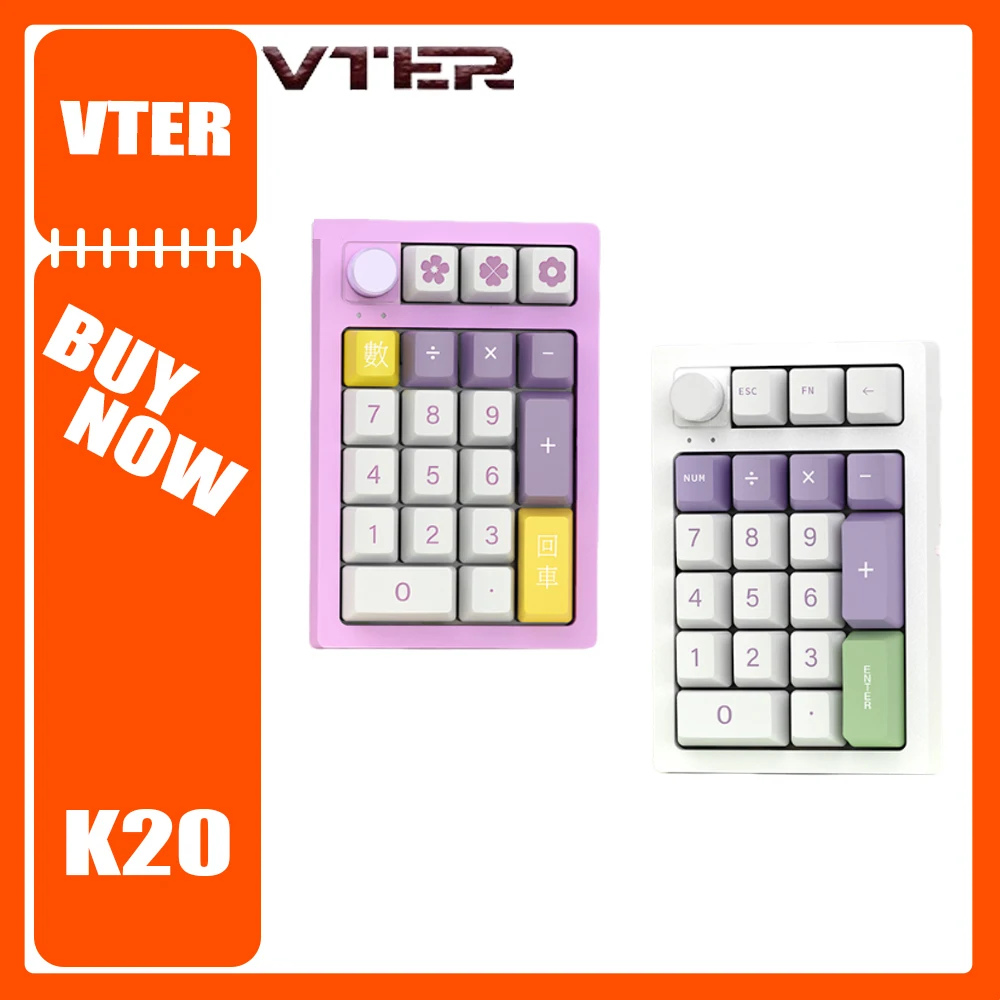 VTER K20 Mechanical Keyboard Numpad Multi-function Knob Bluetooth Three Mode Mini Keyboard RGB Office Gifts PC Gamer Accessories