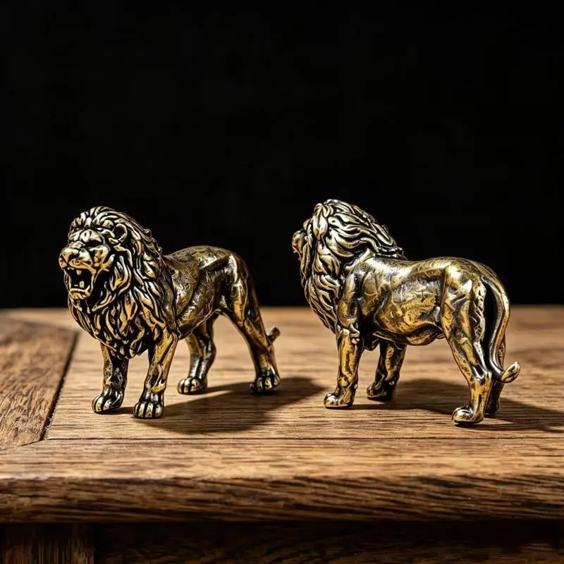 Hot Sale Brass Lion Figurine With Vintage Antique Finish And Exquisite Carvings For Home Office Desktop Decor