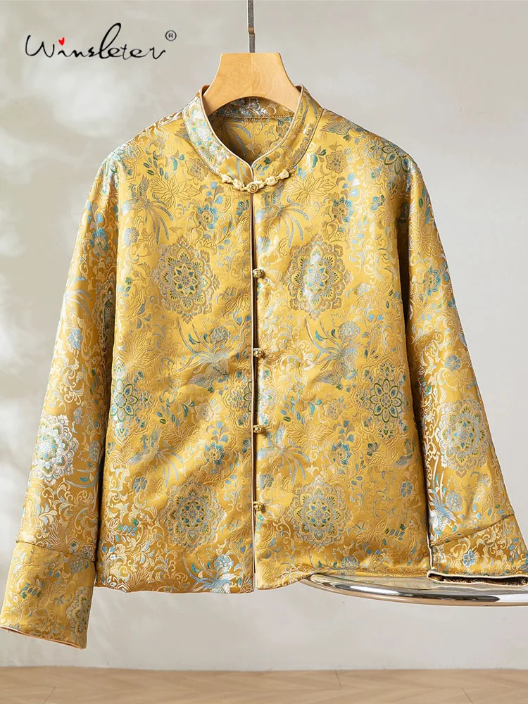 

Winsleter-100%Real Silk Song Brocade Elegant Coat, O Neck Phoenix, Women Temperament Loose Down Jacket, 2025 Winter New C5D636CC