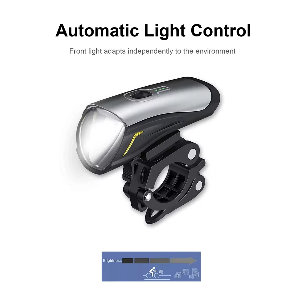 50 LUX StVZO Bicycle Front LED Light For LEDs Automatic Control 200m Visibility 4hr Runtime Battery Powered For Night Riding