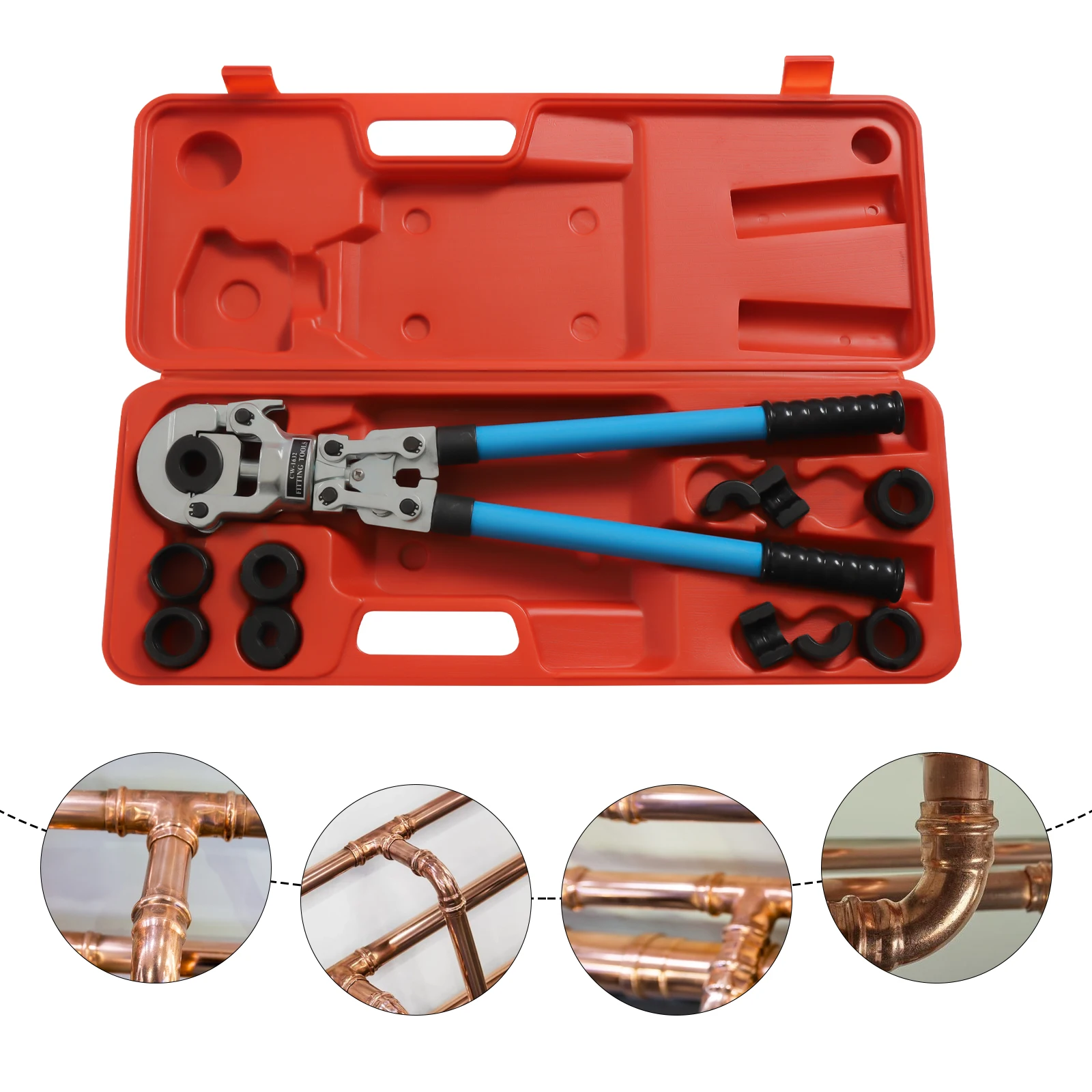 PEX Crimping Tool Kit for Pex Copper Crimp Rings with PEX Cutter Go-no-go Gauge 360° Rotatable Design Retractable Handles