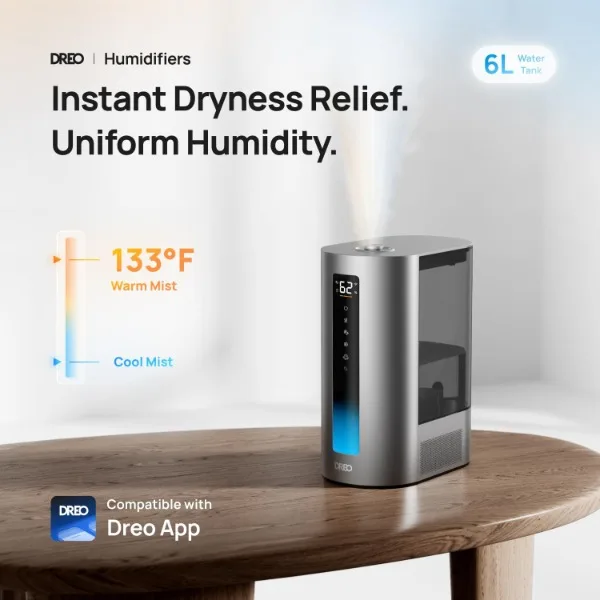 Dreo-humidificador inteligente de 6L para dormitorio, humidificador de habitación grande, niebla cálida y fría, plantas, bebé, relleno superior, tiempo de ejecución de 60 horas