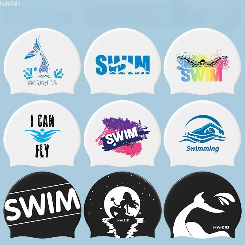 Fashion Printed Swimming Cap Women Waterproof Swim Cap Large Size  Long Hair Ear Protection Swimming Caps Swimming Accessories