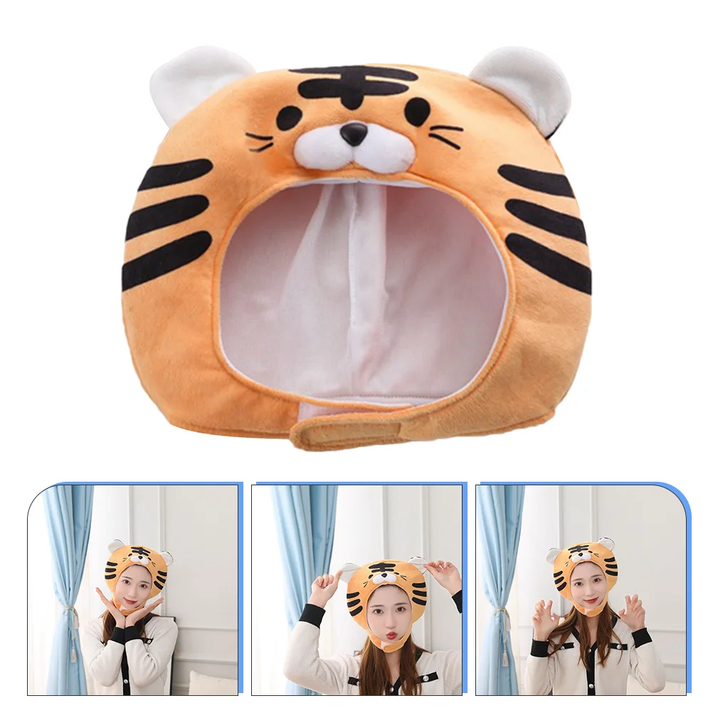 

Tiger Head Hat PP Cotton Adjustable Strap Cartoon Animal Costume Cosplay Warm Ears Face DIY Party Festival