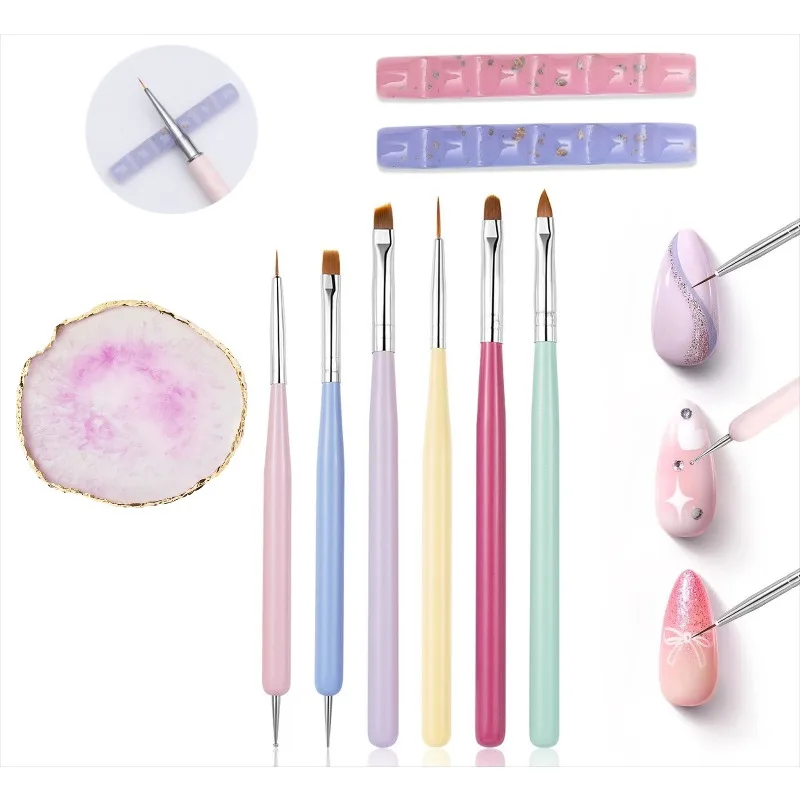 전문 네일 아트 키트 9종 세트 - 아크릴 펜 홀더, 레진 팔레트 및 DIY 네일 디자인용 라이너 브러쉬 6종 포함 ‌