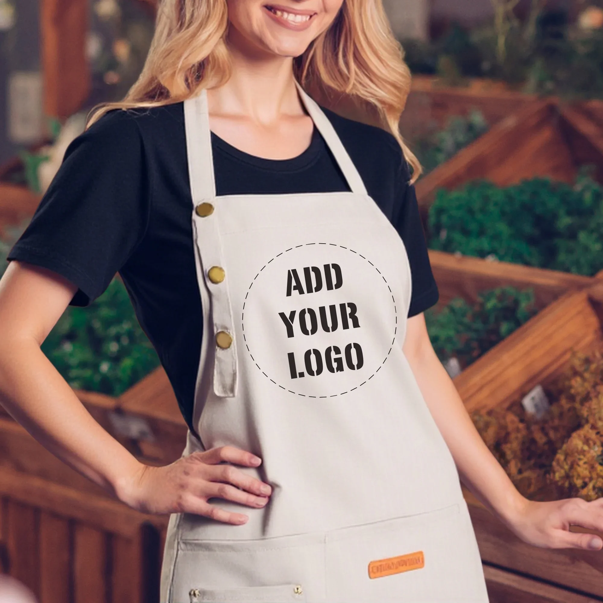 Personalisierte Logo-Leinenschürze, wasserdichte, ölbeständige Schürze mit Tasche für Küche, Kosmetik, Friseur, Café, Kellner, Arbeitsschürze