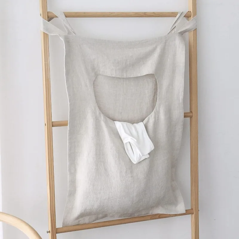 100% Linen Door Hanging Laundry Hamper Bag Shopping Bags Casual Solid Reusable Sundries Bag Foldable Large Handbags 19x27 Inches