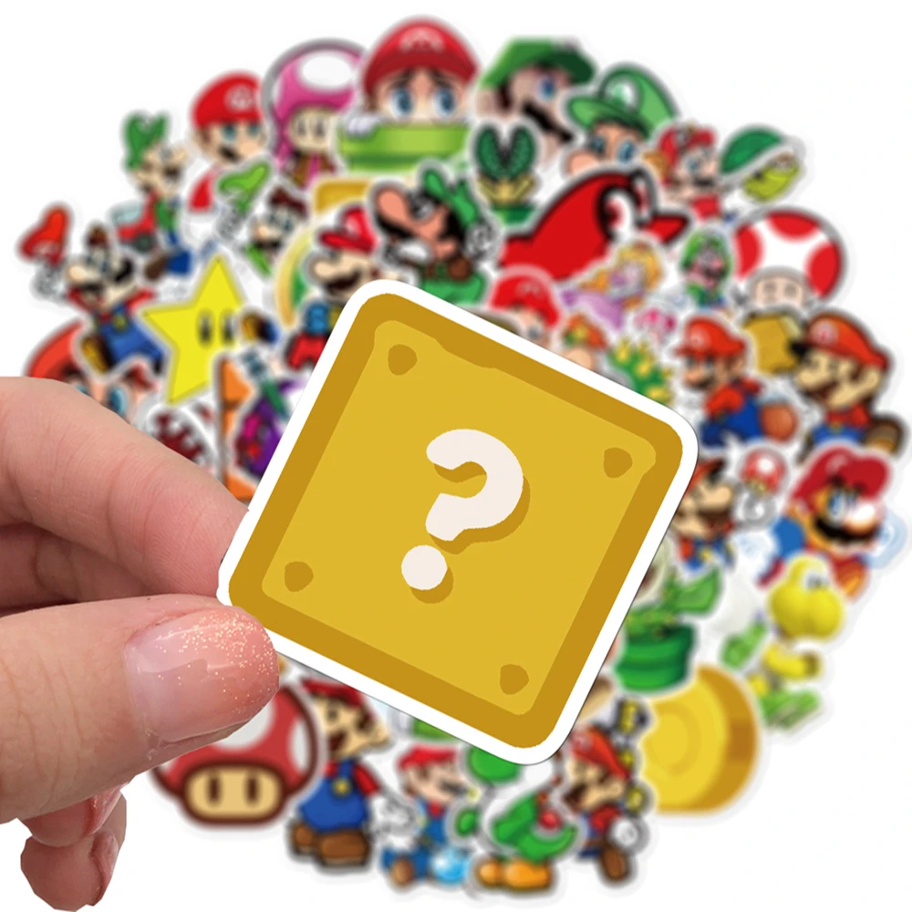 50pcs Super Mario Bros Game Sticker Anime Cartoon Skateboard Bicycle Guitar Book Laptop Motorcycle Waterproof Kids Sticker Toy