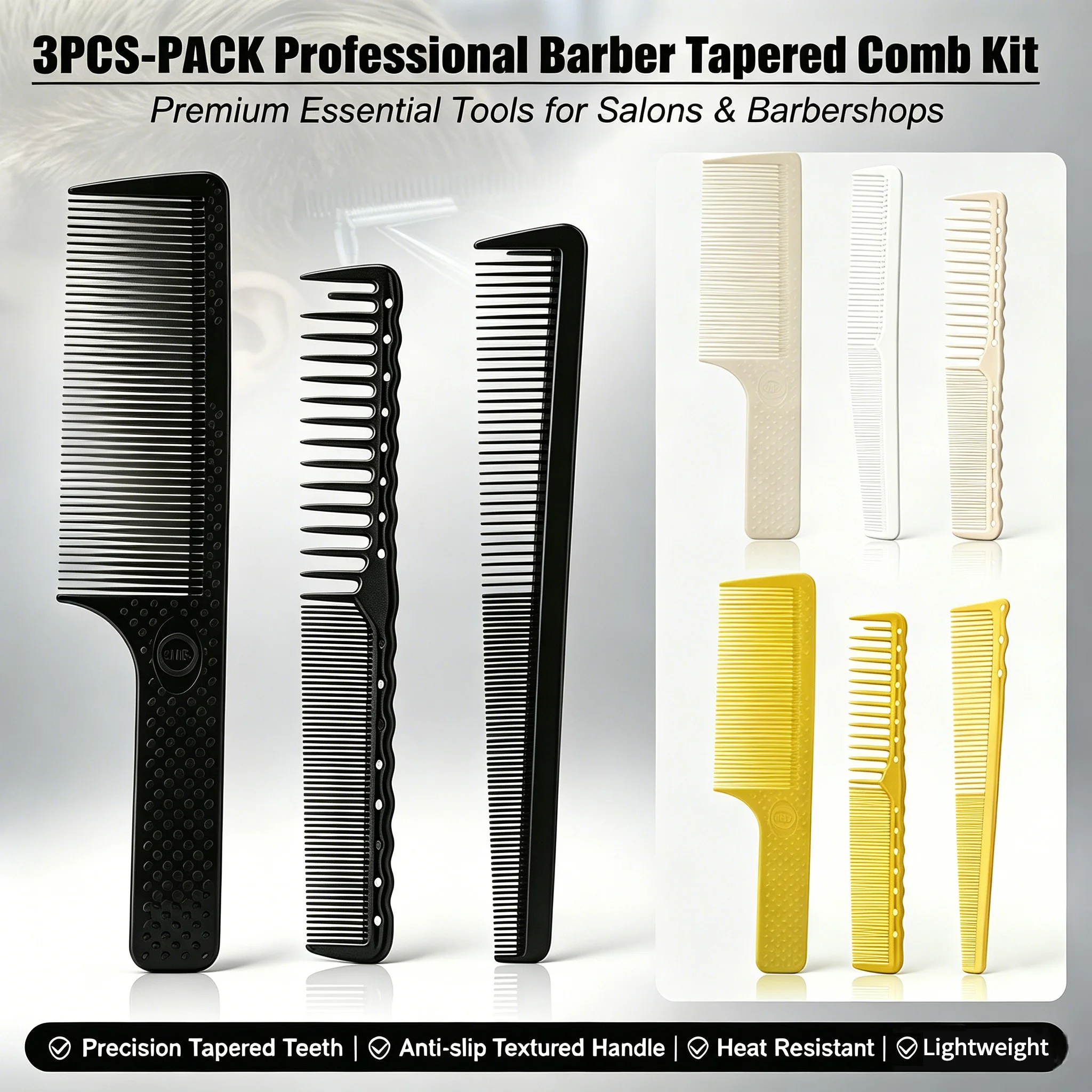 

3Pcs Pro Salon Hair Cutting Combs Set Anti-static Flattop Fading Comb For Men Dual Tooth Taper Haircut Comb Barber Styling Tools