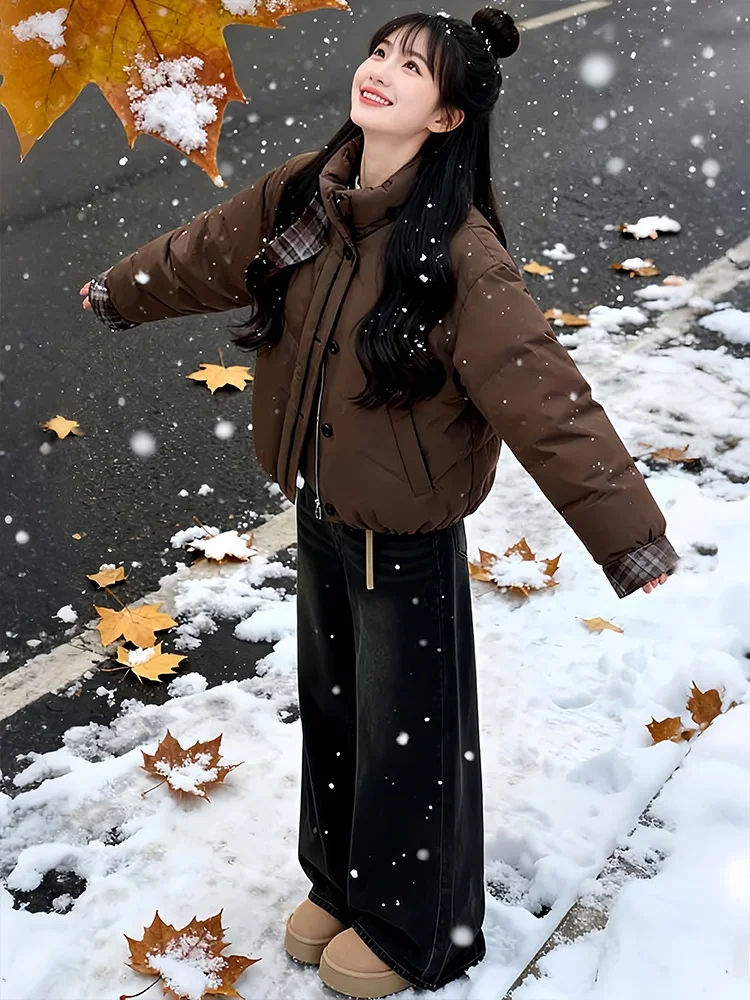 

Winter Thiened Faionable Jaet Du down Cotton Women's Wear 2026 New Sle Fce Lined Stand Collar Zipper ort Coat