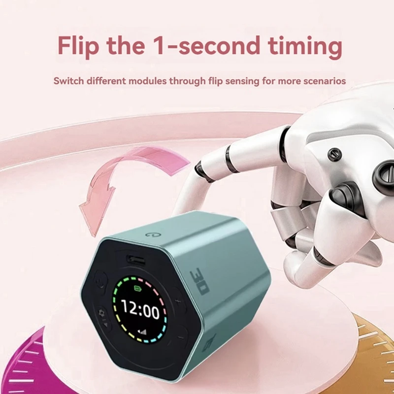 ABVJ-Productivity Cube Mute Vibrate Digital Desk Hexagon Magnetic Flip Focus Time For Office Meetings Task Study