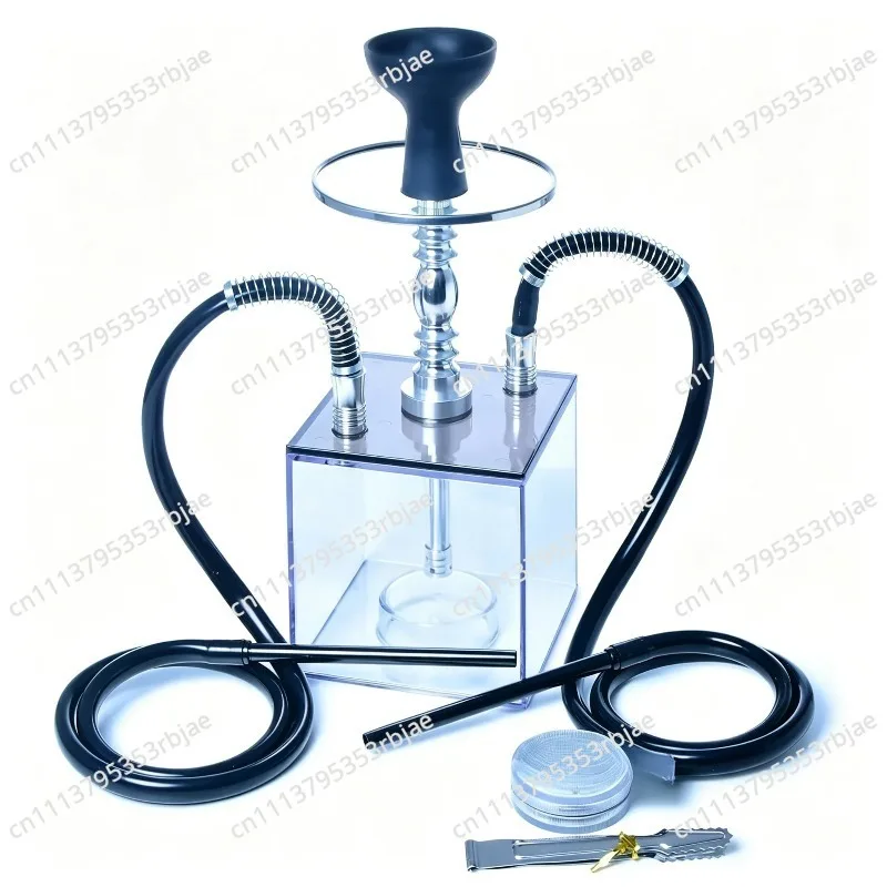 Arab hookah: Square double-pipe hookah set with LED lights and full set of accessories