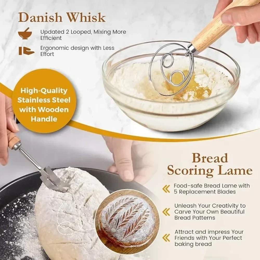 16pcs Sourdough Bread Baking Supplies Kit Oval Round Fermentation Basket Dough Scraper Mat for Supplies Baking Gift for Beginner