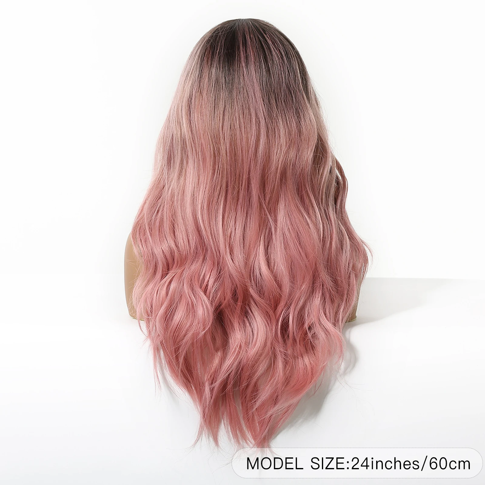 EASIHAIR 옴브레 핑크 합성 가발 긴 웨이브 핑크 가발 여성용 자연스러운 헤어 가발 어두운 뿌리 중간 가르마 코스프레 일상용