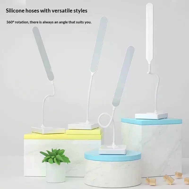 Rechargeable LED Eye-Care Desk Lamp with 3 Color Modes, Dimmable Reading Light & Phone Stand for Home Office