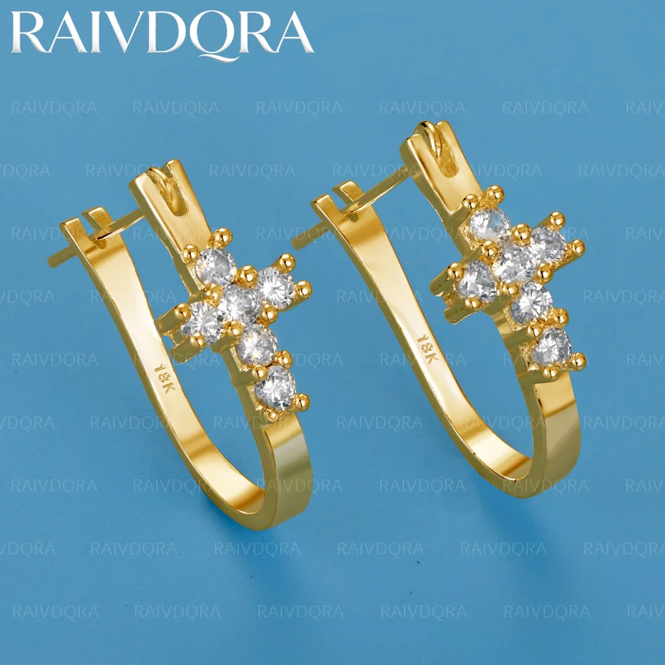 18K Gold Plated Cross Hoop Earrings For Women Popular Fine Creativity Gifts Street All-match Party
