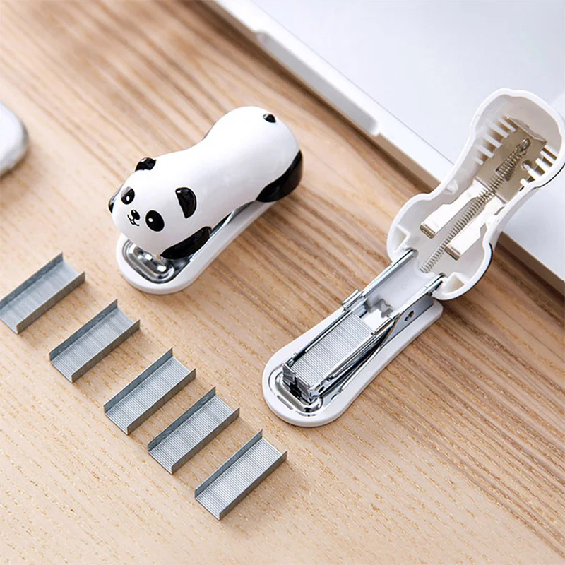 1Set Cartoon Cute Panda Stapler Set Fashionable Mini Little Animals Stapler Set Student Prize Gifts School Office Supplies