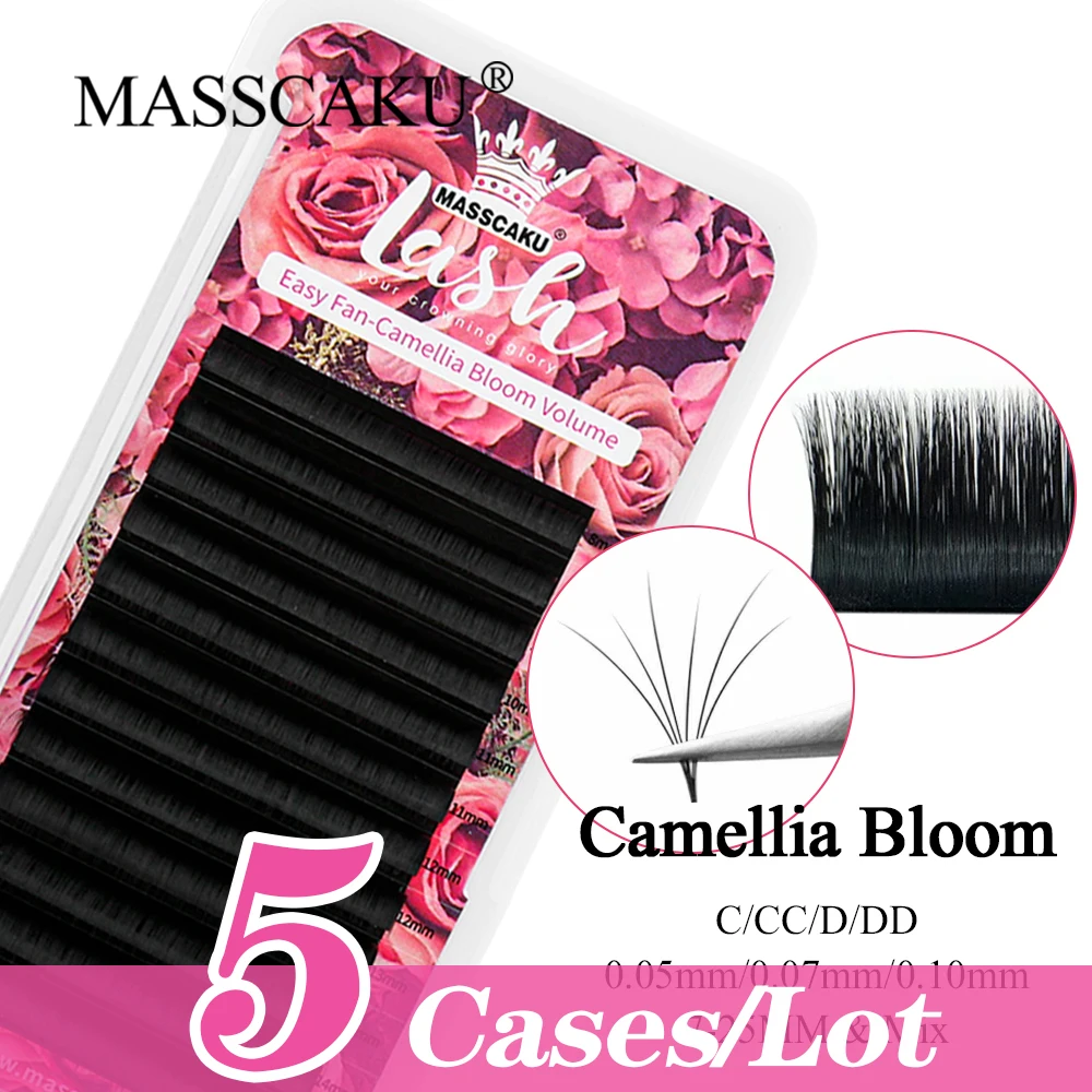 

MASSCAKU 5cases/lot Easy Fan Auto Eyelashes Supplies 12 Rows 8-20mm Mixed Length One Second Blooming Individual Lash Extensions