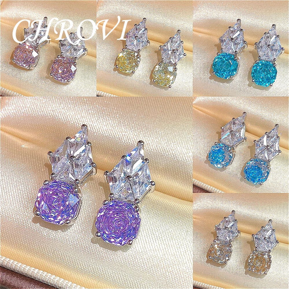 Exquisite 925 sterling silver square-shaped earrings for women, light luxury and fashionable rose purple lithium mica earrings