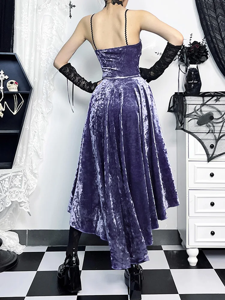 Women's Gothic Dresses 2024 Spring New Slim Slim Dresses Diablo Style Purple Halter Tail Drag Dresses