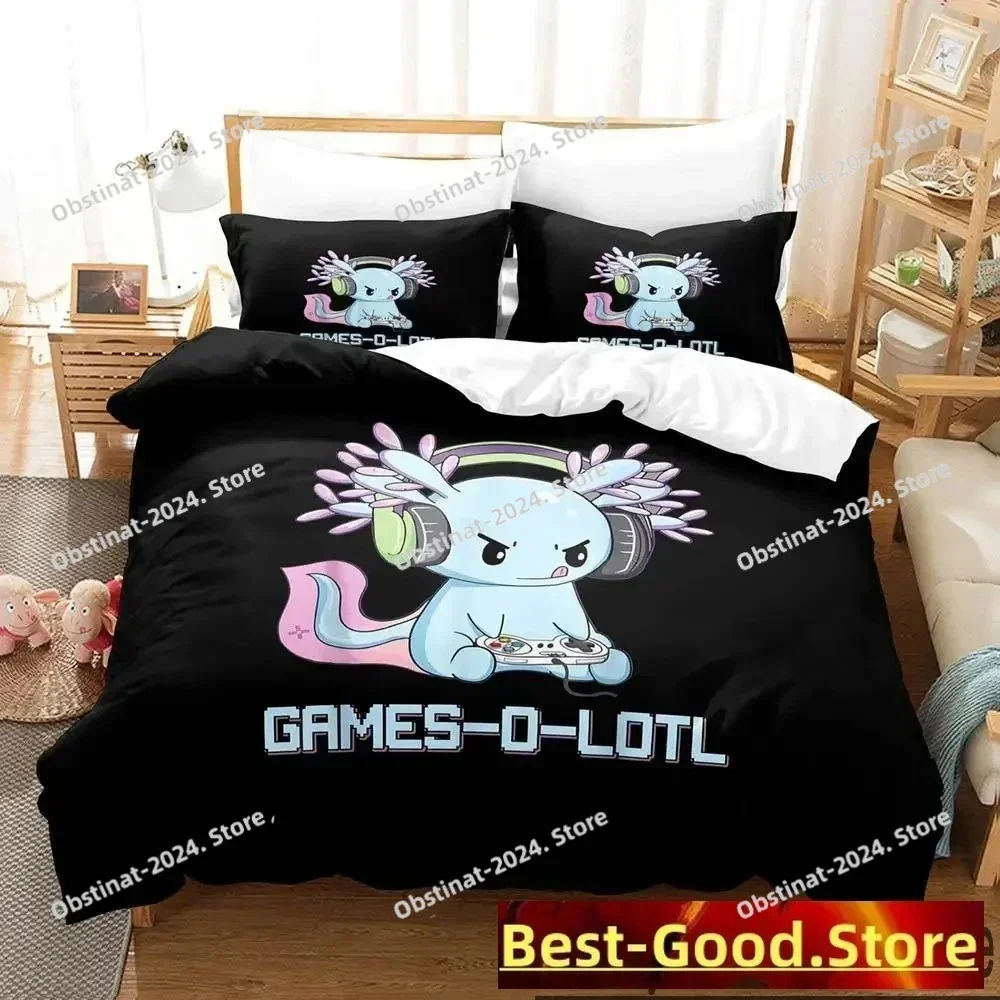 3D Gamesolotl Axolotl Video Gamer Kawaii Pastel Goth Bedding Set Printed Duvet Cover Pillow Case 3 Pieces Sets Kids Adult Size 5