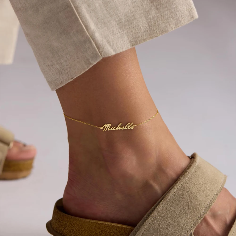 Customized Personalized Name Ankle Chains, Stainless Steel Waterproof Pendants, Women's Ankle Jewelry, Outdoor Beach Gift