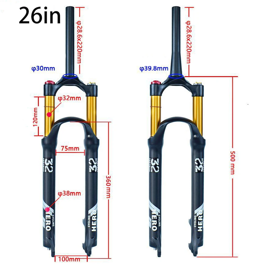 Mountain bike fork 26 27.5 29 inch magnesium alloy 120mm stroke fork lockcontrol air fork straight tube cone tube shock absorber