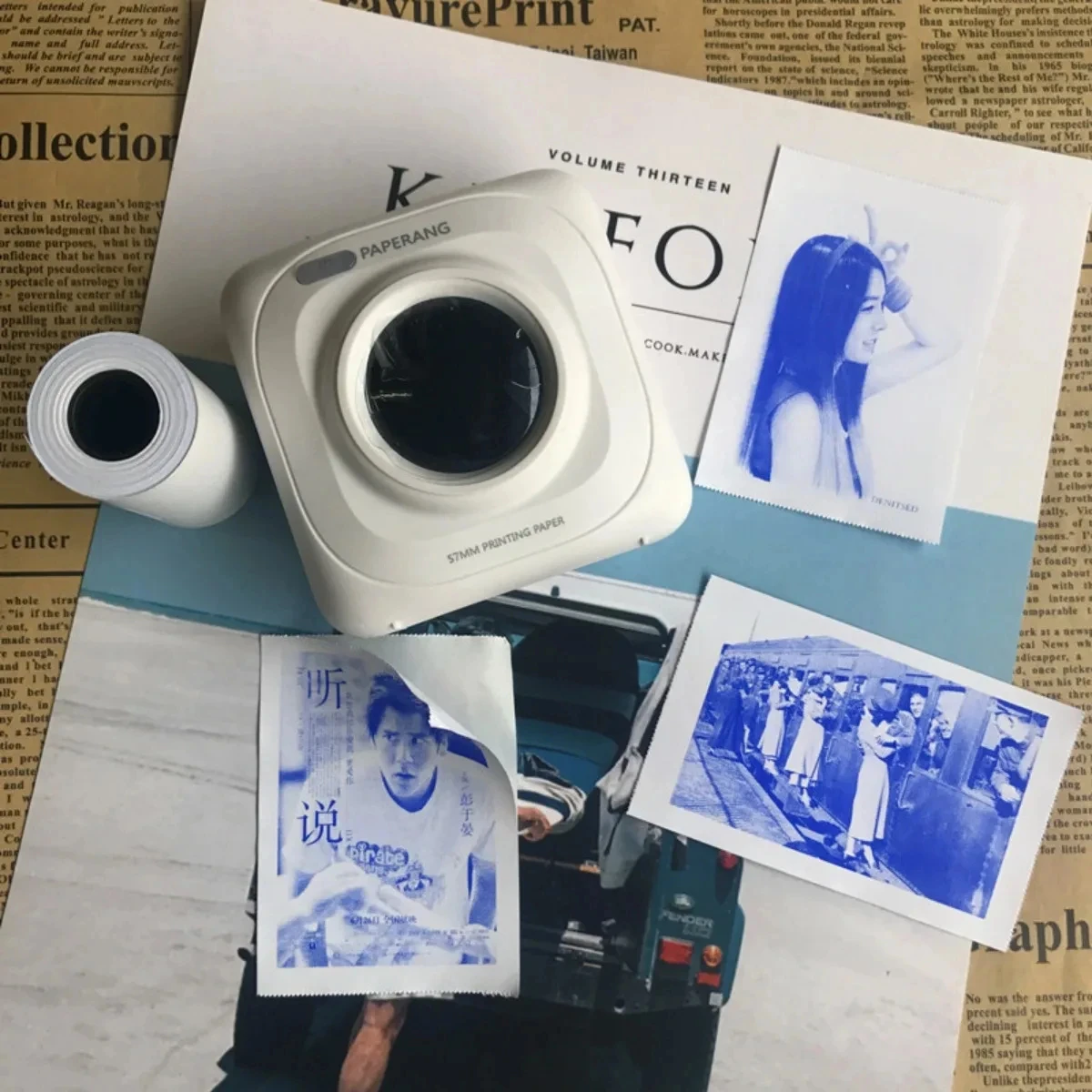 Mini impresora de papel autoadhesivo térmico azul para impresora fotográfica inalámbrica, papel de impresión sin tinta, Bluetooth, 57mm