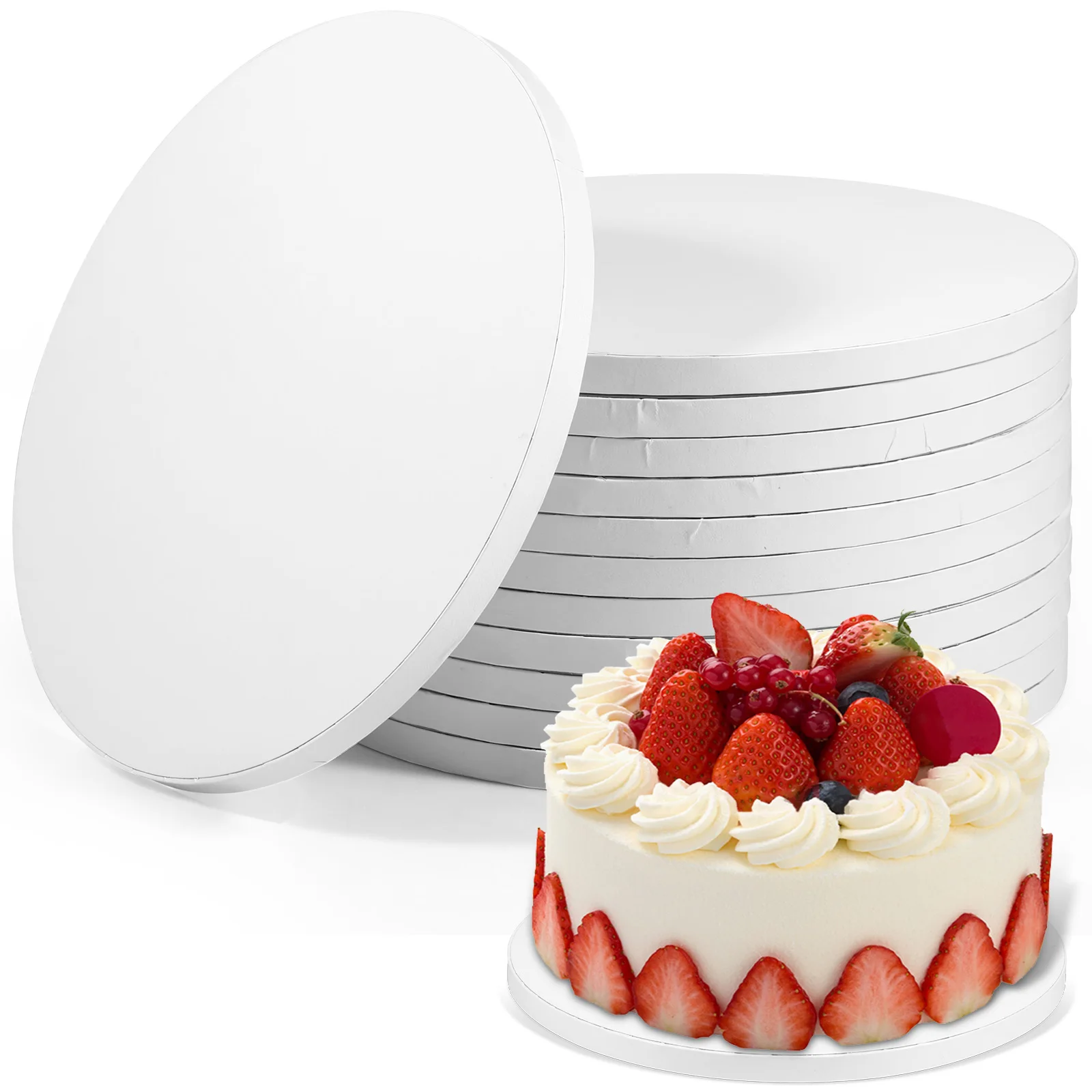 12Pcs Cake Drum 10 Inch Round White Cake Board 12 mm Thick Corrugated Cardboard Cake Base for Wedding Birthday Party