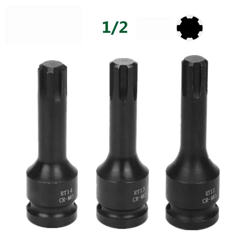 

1pcs 1/2" Drive Impact Ribe Socket Bit Wrench Pneumatic Adapter Repair Tools RT5/RT6/RT7/RT8/RT9/RT10/RT11/RT12/RT13/RT14 CR-MO