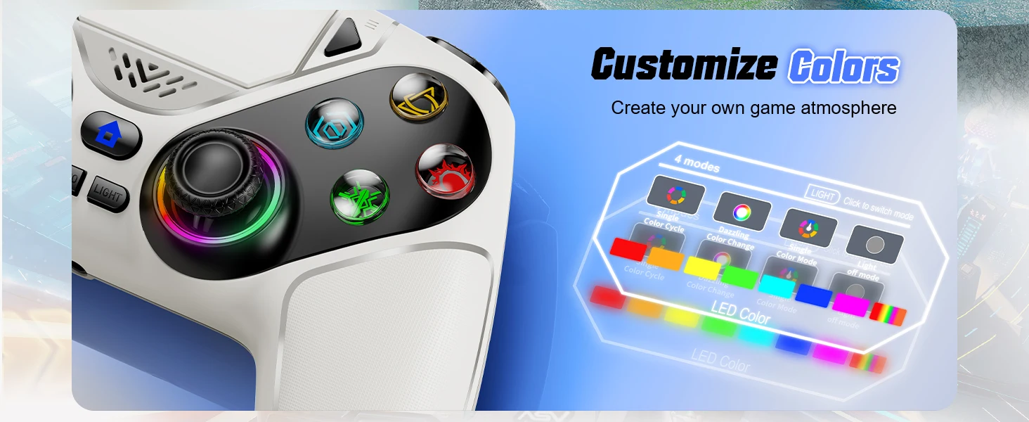 GAMROMBO RGB-Beleuchtung, kabelloser Controller für PlayStation 5 PS5/Pro/Slim/PC-Konsole, Gamepad mit Hall-Effekt-Trigger, Turbo- und Vibrationsfunktion. – Detail 2